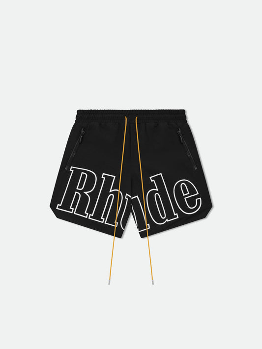 RHUDE Men's RH Logo Washed Nylon Shorts Black/White